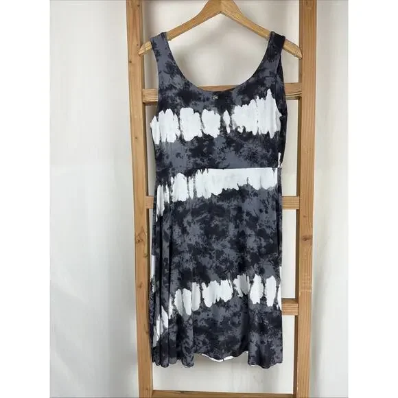 NWT Zen Knits Gray Tie Dyed Scoop Neck A-Line Midi Tank Dress #0880 Size L - Picture 2 of 5